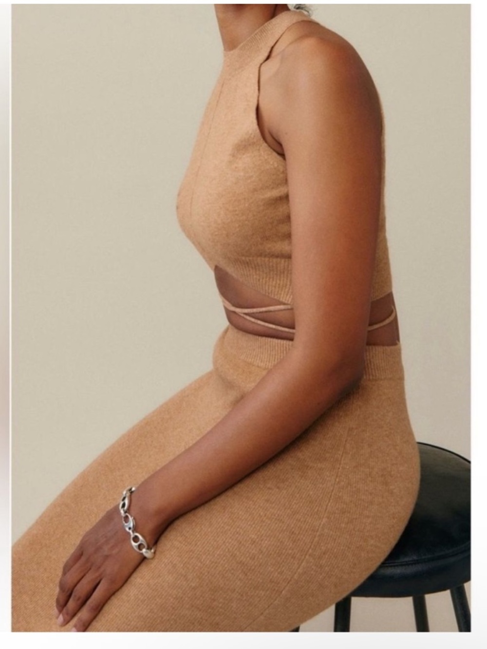 Reformation Renato Cashmere Skirt Midi Halter Top Women’s Size Medium In Camel